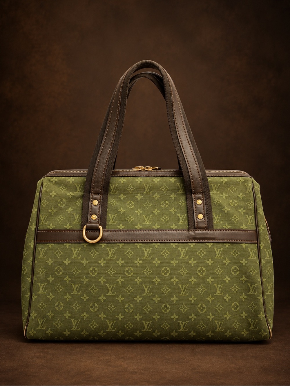 Louis Vuitton Olive Green Monogram Canvas Structured Top Handle with Brown Trim